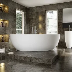 Bernstein Baignoire îlot TERRA acrylique blanc mat - 186x88x60cm - Garantie 5 ans - Sans robinet, Avec siphon* Baignoire Îlot