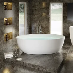 Bernstein Baignoire îlot TERRA acrylique blanc mat - 186x88x60cm - Garantie 5 ans - Sans robinet, Avec siphon* Baignoire Îlot