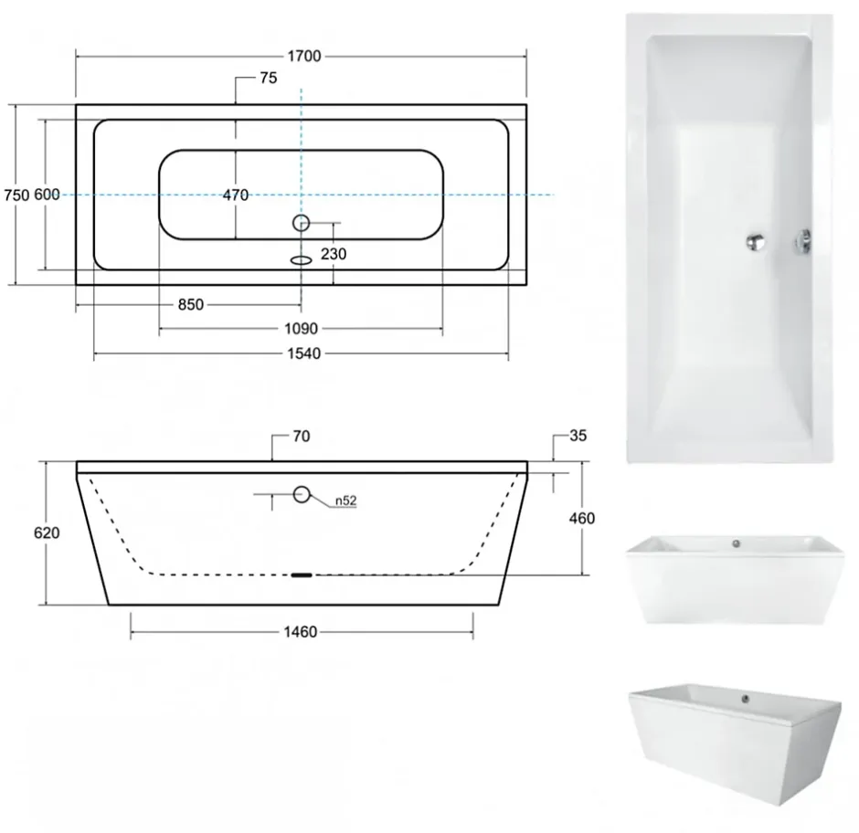 Azura Home Design Baignoire îlot VENA 170 x 75 cm