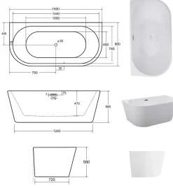 Azura Home Design Baignoire îlot VICA GLAM GRAPHITE 80 cm - 150cm