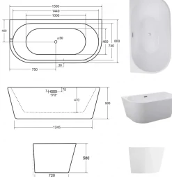 Azura Home Design Baignoire îlot VICA GLAM SILVER 80 cm - 150cm* Baignoire Îlot