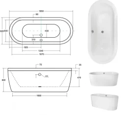 Azura Home Design Baignoire îlot VICTORIA - 185 x 83 cm