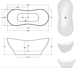 Azura Home Design Baignoire îlot VIYA GLAM GOLDEN 160 x 70 cm