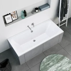 Bernstein Baignoire murale acrylique rectangulaire à encastrer salle de bain, 2 dossiers, 170x75x47cm Sans pieds, Blanc, DURAPECOS* Baignoire Îlot