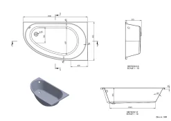 Baignoire pour angle droit Horyn L. 150 cm x l. 90 cm blanc