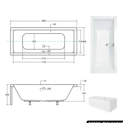 Besco Baignoire rectangulaire - avec Tablier Blanc et Repose Tête OFFERT - QUADRO - 190 x 90 cm