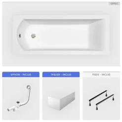 Besco Baignoire rectangulaire - 170 x 70 cm - avec Tablier - Pieds - Vidage Chrome - SHEA