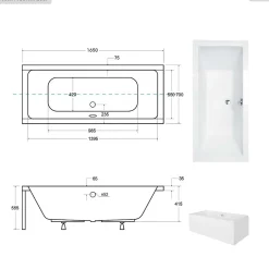 Besco Baignoire rectangulaire - 165 x 75 cm - avec Habillage - Pieds - Vidage Chrome - QUADRO