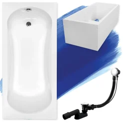 Badland Baignoire rectangulaire 140 x 70 ARIA acrylique blanc + Support stabilisateur en polystyrène + Pieds + Vidage à chromé* Baignoire D'Angle