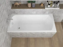 Badland Baignoire rectangulaire 150 x 75 CLASSIC acrylique blanc + Support stabilisateur en polystyrène + Pieds + Vidage à chromé