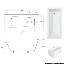 Besco Baignoire rectangulaire - avec Tablier Blanc et Repose Tête OFFERT - MODERN - 160 x 70 cm* Baignoire Droite