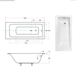 Besco Baignoire rectangulaire - 160 x 70 cm - sans Habillage - avec Pieds - Vidage Chrome - TALIA SLIM* Baignoire Droite