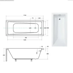Besco Baignoire rectangulaire - 170 x 70 cm - avec Habillage Polystyrène - Pieds - Vidage Chrome - MODERN SLIM