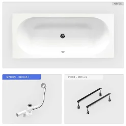 Besco Baignoire rectangulaire - 160 x 75 cm - sans Habillage - avec Pieds - Vidage Chrome - VITAE SLIM