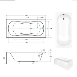 Besco Baignoire rectangulaire - 130 x 70 cm - sans Habillage - avec Pieds - Poignées - Vidage Chrome - ARIA PLUS* Baignoire Droite