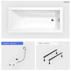 Besco Baignoire rectangulaire - 170 x 70 cm - sans Habillage - avec Pieds - Vidage Chrome - MODERN