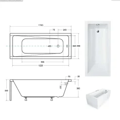 Besco Baignoire rectangulaire - 170 x 70 cm - sans Habillage - avec Pieds - Vidage Chrome - MODERN