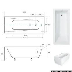 Besco Baignoire rectangulaire - avec Tablier Noir Mat et Repose Tête OFFERT - MODERN - 170 x 70 cm* Baignoire Droite