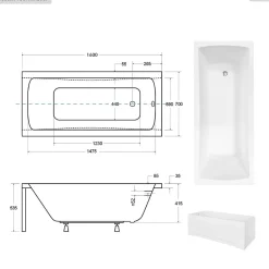 Besco Baignoire rectangulaire - 160 x 70 cm - sans Habillage - avec Pieds - Vidage Chrome - OPTIMA