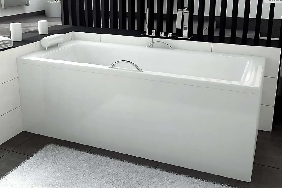 Besco Baignoire rectangulaire - 160 x 75 cm - avec Tablier Blanc - Pieds - Vidage Chrome - TALIA* Baignoire Droite