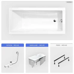 Besco Baignoire rectangulaire - 140 x 70 cm - avec Habillage - Pieds - Vidage Chrome - MODERN