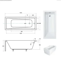Besco Baignoire rectangulaire - 140 x 70 cm - avec Habillage - Pieds - Vidage Chrome - MODERN