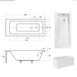 Besco Baignoire rectangulaire - 120 x 70 cm - avec Habillage - Pieds - Vidage Chrome - TALIA* Baignoire Droite