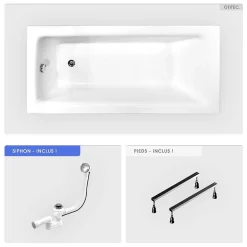 Besco Baignoire rectangulaire - 110 x 70 cm - sans Habillage - avec Pieds - Vidage Chrome - TALIA