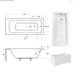 Besco Baignoire rectangulaire - 110 x 70 cm - sans Habillage - avec Pieds - Vidage Chrome - TALIA