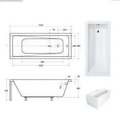 Besco Baignoire rectangulaire - 150 x 70 cm - sans Habillage - avec Pieds - Vidage Chrome - MODERN