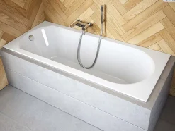 Besco Baignoire rectangulaire - 160 x 75 cm - sans Habillage - avec Pieds - Vidage Chrome - INTRICA* Baignoire Droite