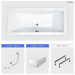 Besco Baignoire rectangulaire - 175 x 80 cm - avec Tablier - Pieds - Vidage Chrome - QUADRO* Baignoire Droite