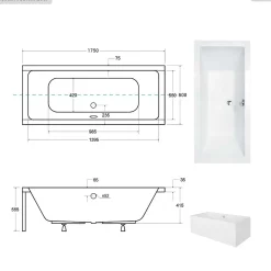 Besco Baignoire rectangulaire - 175 x 80 cm - avec Tablier - Pieds - Vidage Chrome - QUADRO* Baignoire Droite