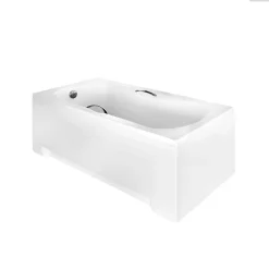 Besco Baignoire rectangulaire - 170 x 70 cm - avec Tablier Blanc - Pieds - Poignées - Vidage Chrome - ARIA PLUS