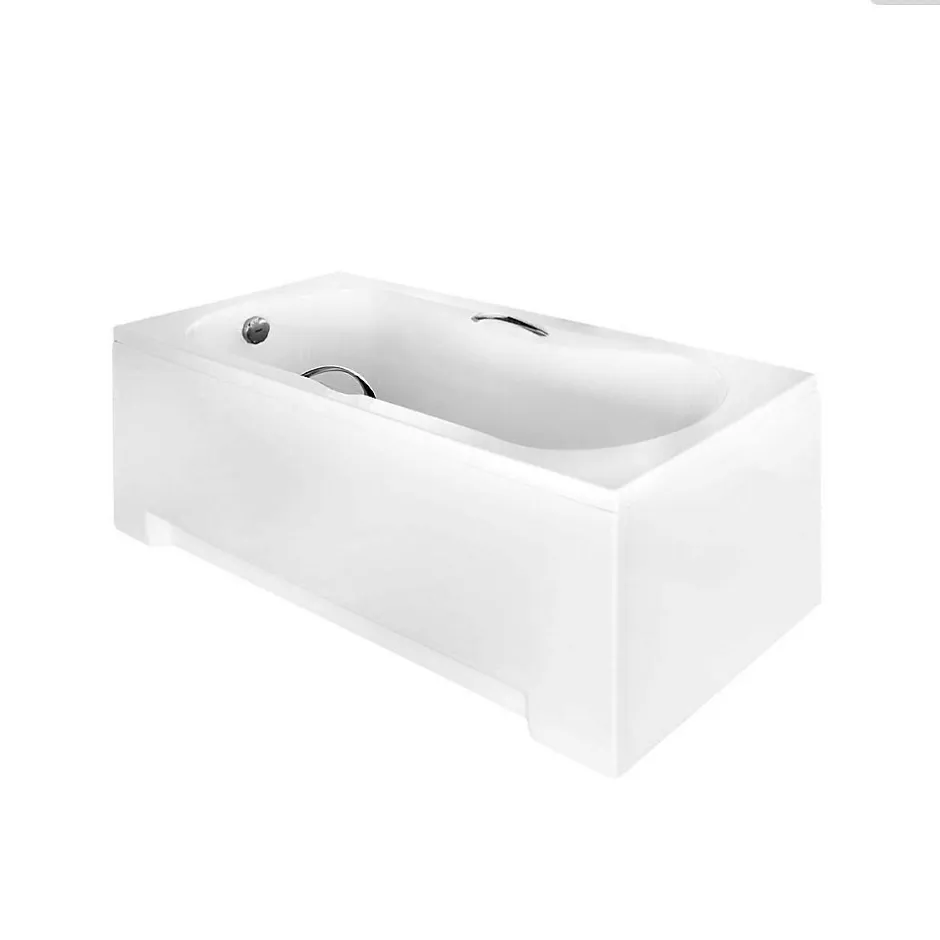 Besco Baignoire rectangulaire - 170 x 70 cm - avec Tablier Blanc - Pieds - Poignées - Vidage Chrome - ARIA PLUS