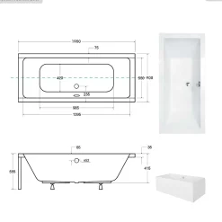 Besco Baignoire rectangulaire - 190 x 90 cm - avec Habillage - Pieds - Vidage Chrome - QUADRO