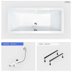 Besco Baignoire rectangulaire - 165 x 75 cm - sans Habillage - avec Pieds - Vidage Chrome - QUADRO