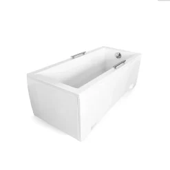 Besco Baignoire rectangulaire - 120 x 70 cm - avec Tablier Blanc - Pieds - Vidage Chrome - MODERN