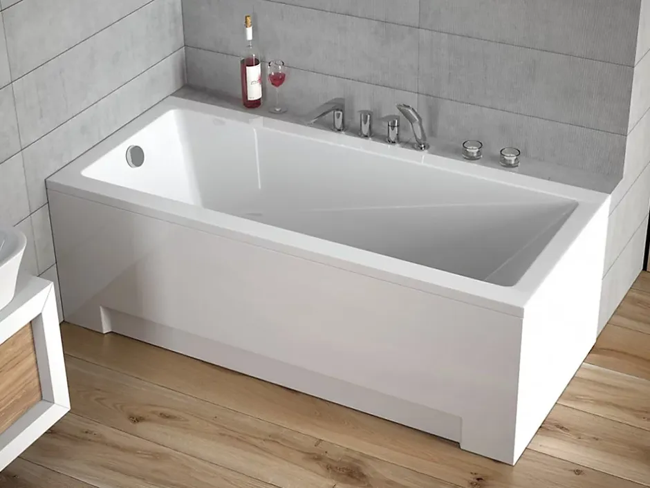 Badland Baignoire rectangulaire 170 x 70 MODERN acrylique blanc + Support stabilisateur en polystyrène + Pieds + Vidage à chromé* Baignoire D'Angle