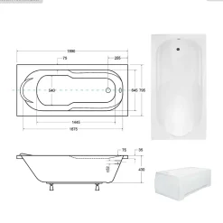 Besco Baignoire rectangulaire - 190 x 80 cm - avec Habillage - Pieds - Vidage Chrome - BONA* Baignoire Droite