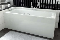 Besco Baignoire rectangulaire - 100 x 70 cm - avec Tablier Blanc - Pieds - Vidage Chrome - TALIA