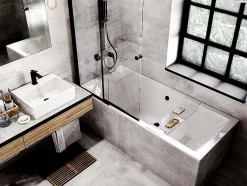 Besco Baignoire rectangulaire - 190 x 90 cm - avec Habillage - Pieds - Vidage Chrome - QUADRO SLIM* Baignoire Droite