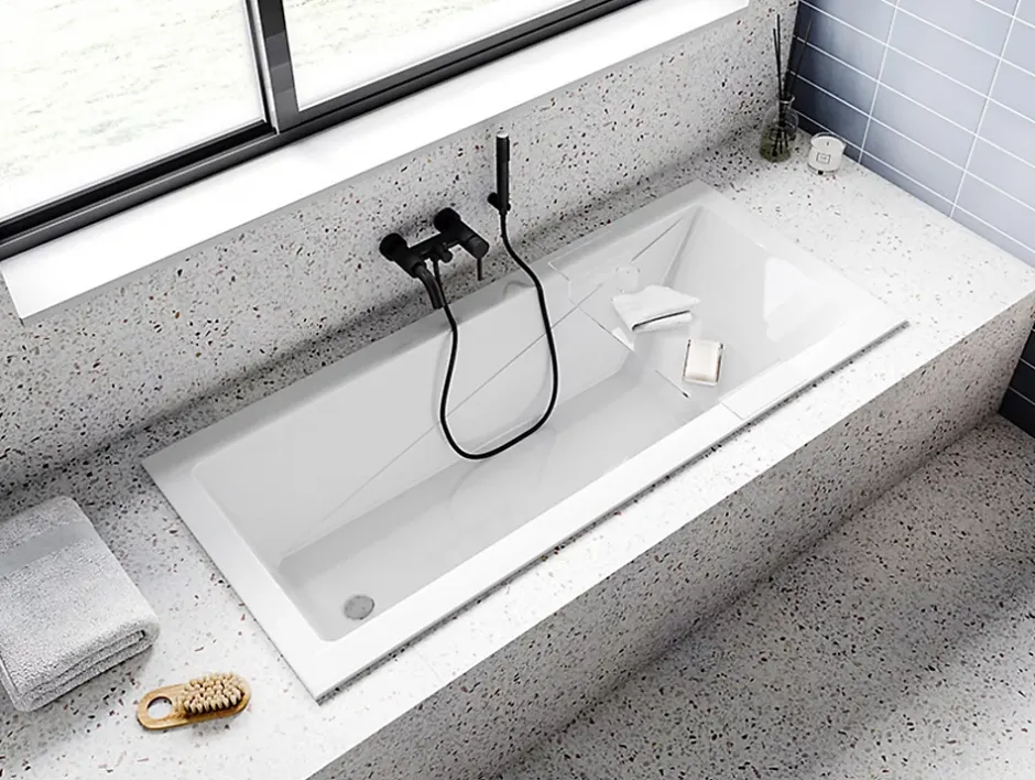 Badland Baignoire rectangulaire 140 x 70 MODERN SLIM acrylique blanc + Habillage en polystyrène (4 cm) + Pieds + Vidage à chromé* Baignoire D'Angle