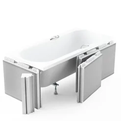Badland Baignoire rectangulaire 140 x 70 MODERN SLIM acrylique blanc + Habillage en polystyrène (4 cm) + Pieds + Vidage à chromé* Baignoire D'Angle