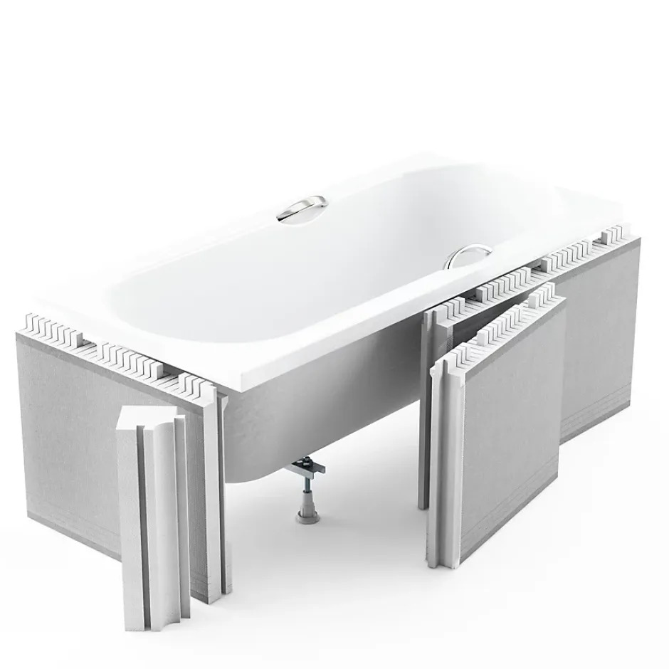 Badland Baignoire rectangulaire 140 x 70 MODERN SLIM acrylique blanc + Habillage en polystyrène (4 cm) + Pieds + Vidage à chromé* Baignoire D'Angle