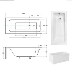 Besco Baignoire rectangulaire - 130 x 70 cm - avec Habillage - Pieds - Vidage Chrome - TALIA* Baignoire Droite