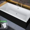 Besco Baignoire rectangulaire - avec Tablier Noir Mat et Repose Tête OFFERT - QUADRO - 170 x75 cm* Baignoire Droite