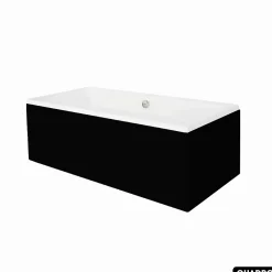 Besco Baignoire rectangulaire - avec Tablier Noir Mat et Repose Tête OFFERT - QUADRO - 170 x75 cm* Baignoire Droite