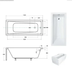 Besco Baignoire rectangulaire - 130 x 70 cm - avec Habillage - Pieds - Vidage Chrome - MODERN