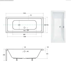 Besco Baignoire rectangulaire - 155 x 70 cm - sans Habillage - avec Pieds - Vidage Chrome - QUADRO SLIM